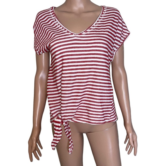 Green Envelope Tops - Green Envelope Womens Top Cap Sleeve White Red Striped Blouse Ladies top SZ L